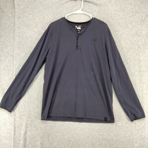 19V69 Italia Versace Shirt Mens Size L Navy Blue Long Sleeve Logo Henley Casual